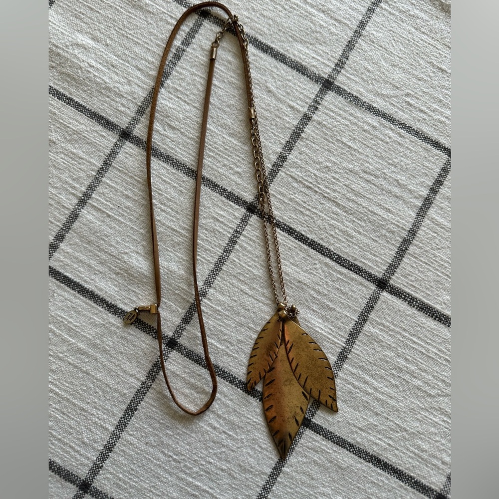 Gold/leather leaf necklace